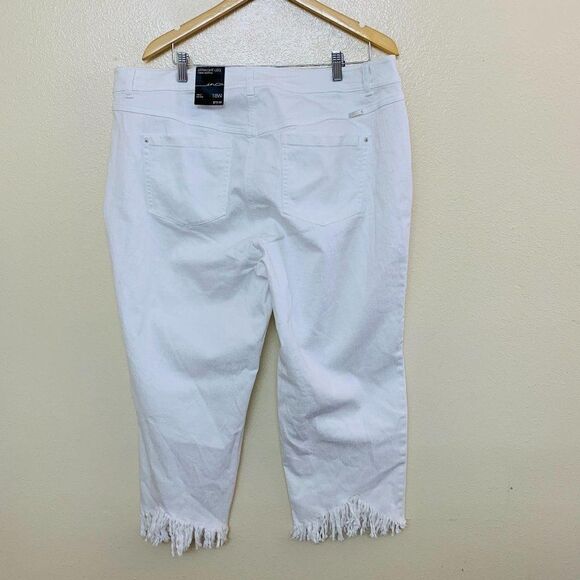 Inc Women's Plus Size Fringed Cropped Jeans Mid Rise 28W White Straight Leg - Picture 2 of 9